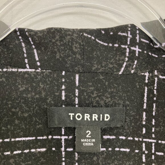 TORRID Blazer sz 2X Black White Plaid Print Blazer Open Front 3/4 Ruched Sleeve - Picture 5 of 12